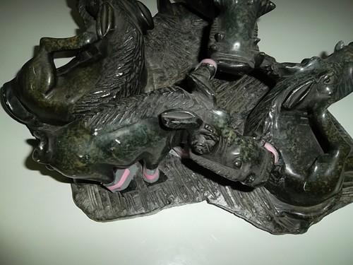 VINTAGE ANTIQUE AFRICAN VERDITE SCULPTURE WILD BOAR / WARTHOG DAMAGED - Picture 6 of 10