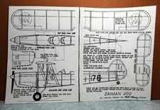 SAIMAN 200 BIPLANE BALSA FREE FLIGHT MODEL AIRPLANE PLANS 13" WINGSPAN