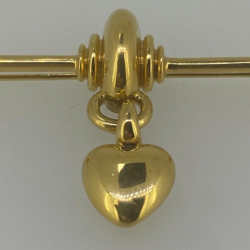 Ladies 14 Ct Yellow Gold Brooch wth Heart Shaped Dangle Pendant - Picture 3 of 12