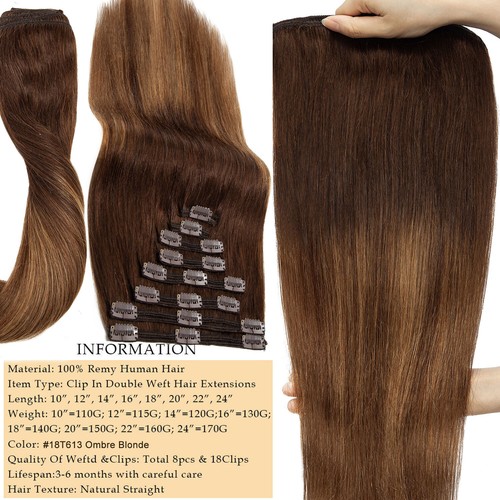 Clip de doble trama grueso AAA en extensiones de cabello humano Remy real cabeza completa Balayage - Imagen 36 de 42
