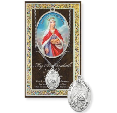 St. Elizabeth Genuine Pewter Medal, 18'' Chain with Biography & Folder