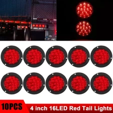 10x Red 16 LED 4" Inch Round Truck Trailer Tail Stop Turn Brake Light Waterproof