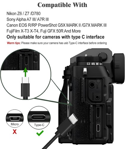 USB Charging Data Cable for Nikon Z6 Z7 Canon EOS R RP G5X II G7X Mark III - Picture 3 of 3