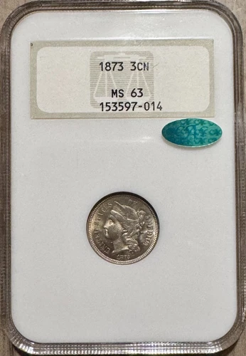 1873 Three Cent Nickel, PQ & Choice, Old Fattie Holder w/ Hologram NGC MS63 CAC