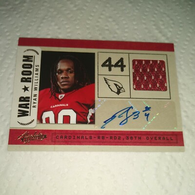 Ryan Williams 2011 Absolute Autograph Jersey Rookie Cardinals VA Tech ***6/49***