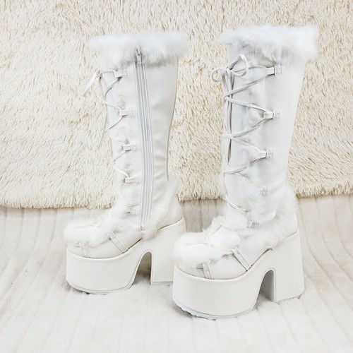 Camel 311 Stacked White Mammoth Platform Goth Punk Knee Boots NY Restock DEMONIA - Picture 7 of 12