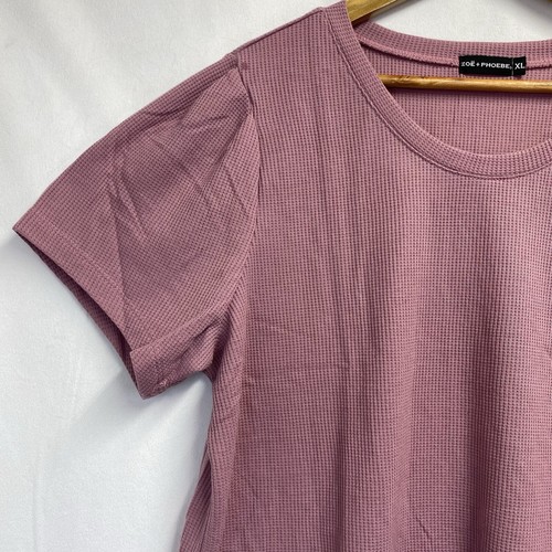 Zoe + Phoebe Short Puff Sleeve Round Neck Waffle Knit Top Women XL Mauve NWT - Picture 12 of 17