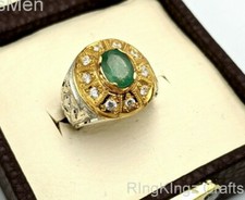 Natural Emerald Men Ring Size 9 Solid 925k Sterling Silver Genuine Real Gemstone