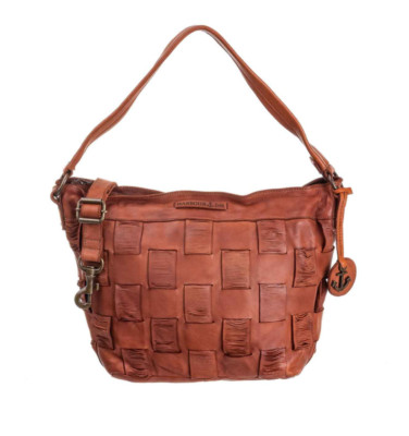 NWT HARBOUR 2ND HELEN NEW LINES WOVEN LOGO PATCH LEATHER HOBO COGNAC