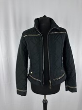 Womens Just Cavalli Coat Jacket Black Quilted Polyester Size 14-16 Gold Trim