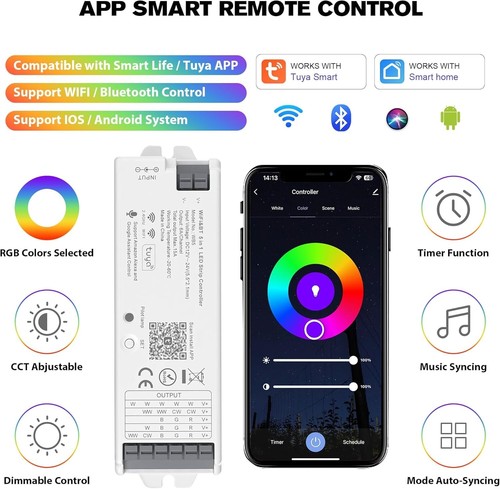 WB5 WiFi PWM 12V/24V LED Controller with RC03RFB RF Remote Control 4-Zone Gro... - Picture 5 of 7