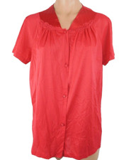 VTG Vanity Fair sz L Pink Coral Pajamas Nightgown Blouse Nylon Silky PJ Top 70s