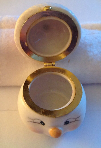 Crossed-Eyed Snowman Head Santa Hat Ceramic Christmas 3 Hinged Trinket Box - 第 6/7 張圖片