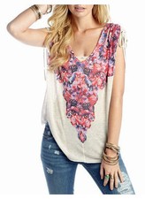 FREE PEOPLE Sz S MOON DANCE TEE TOP Oatmeal Heather Combo NWT