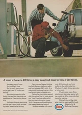 1971 Enco Tires - Gas Station Attendant Pumps Checks Car Tire - Print Ad Photo