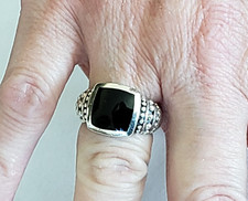 NF 925 Thailand Sterling Silver Black Enamel Ring - Sz 7.25