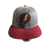 DC Comics Originals The Flash Logo Embroidered Snapback Hat Cap Grey Red Gold
