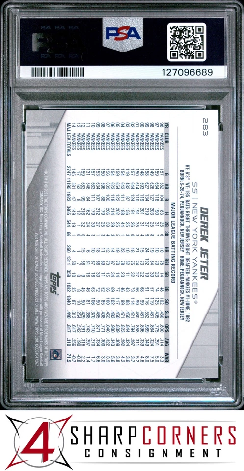 2021 TOPPS ARCHIVES #283 DEREK JETER HOF POP 3 PSA 9 - Image 2 of 3