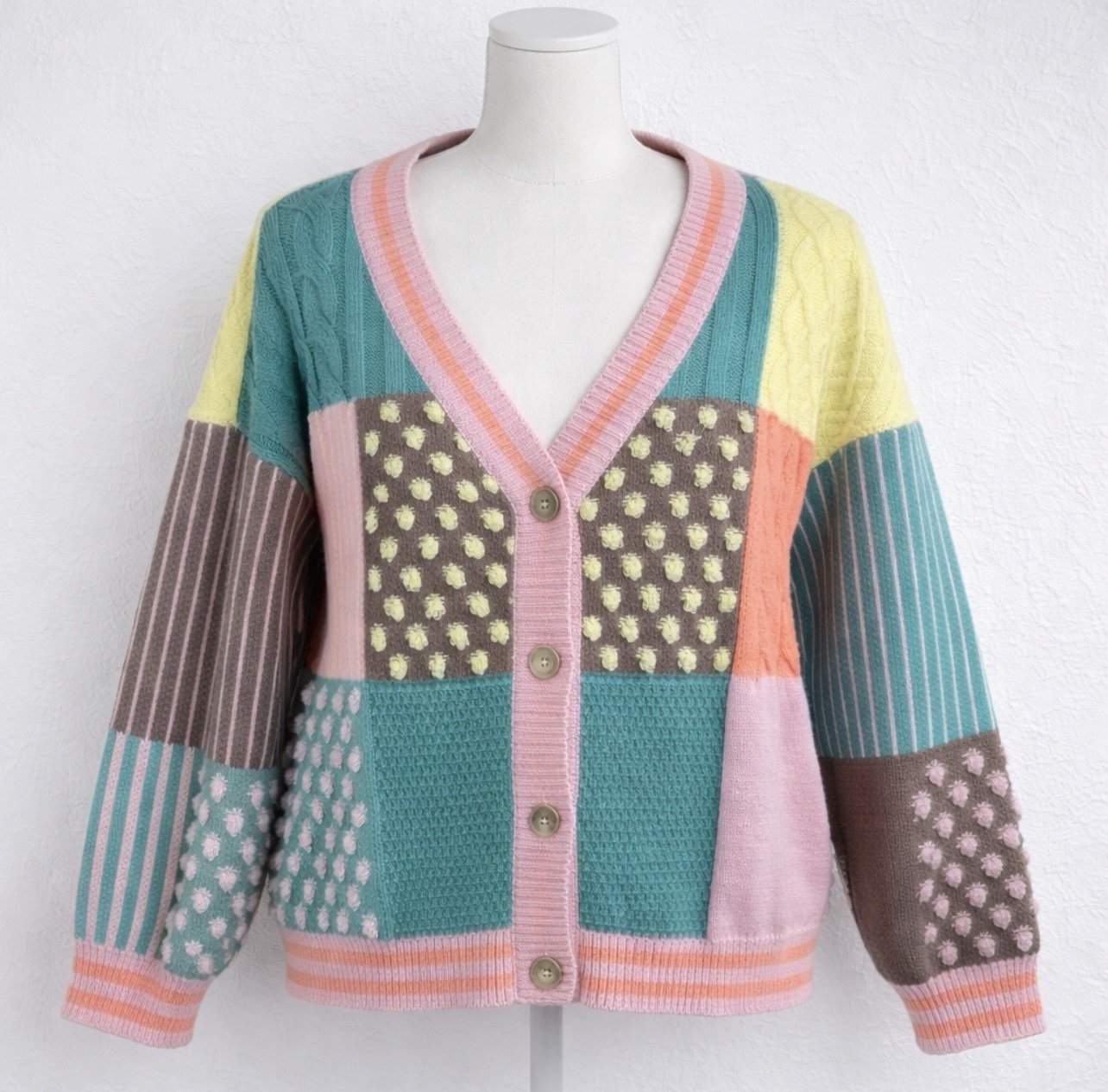 Easel Oversized Patchwork Cardigan Small Colorblo… - image 6
