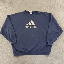 Vintage Adidas Sweatshirt Mens XL Blue 3 Stripe Logo Long Sleeve Sport Pullover