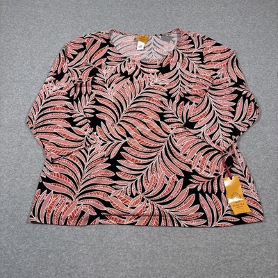 NWT Ruby Rd Top Womens 2X Plus Blouse Beaded Foliage Top Bold Move