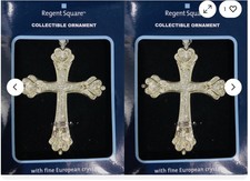Lot 2 Regent Square Rainbow Crystals Ornaments Christian Cross Silver