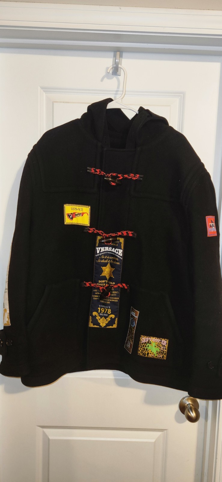 Versace Black Patchwork Jacket Toggle Hooded Butt… - image 1