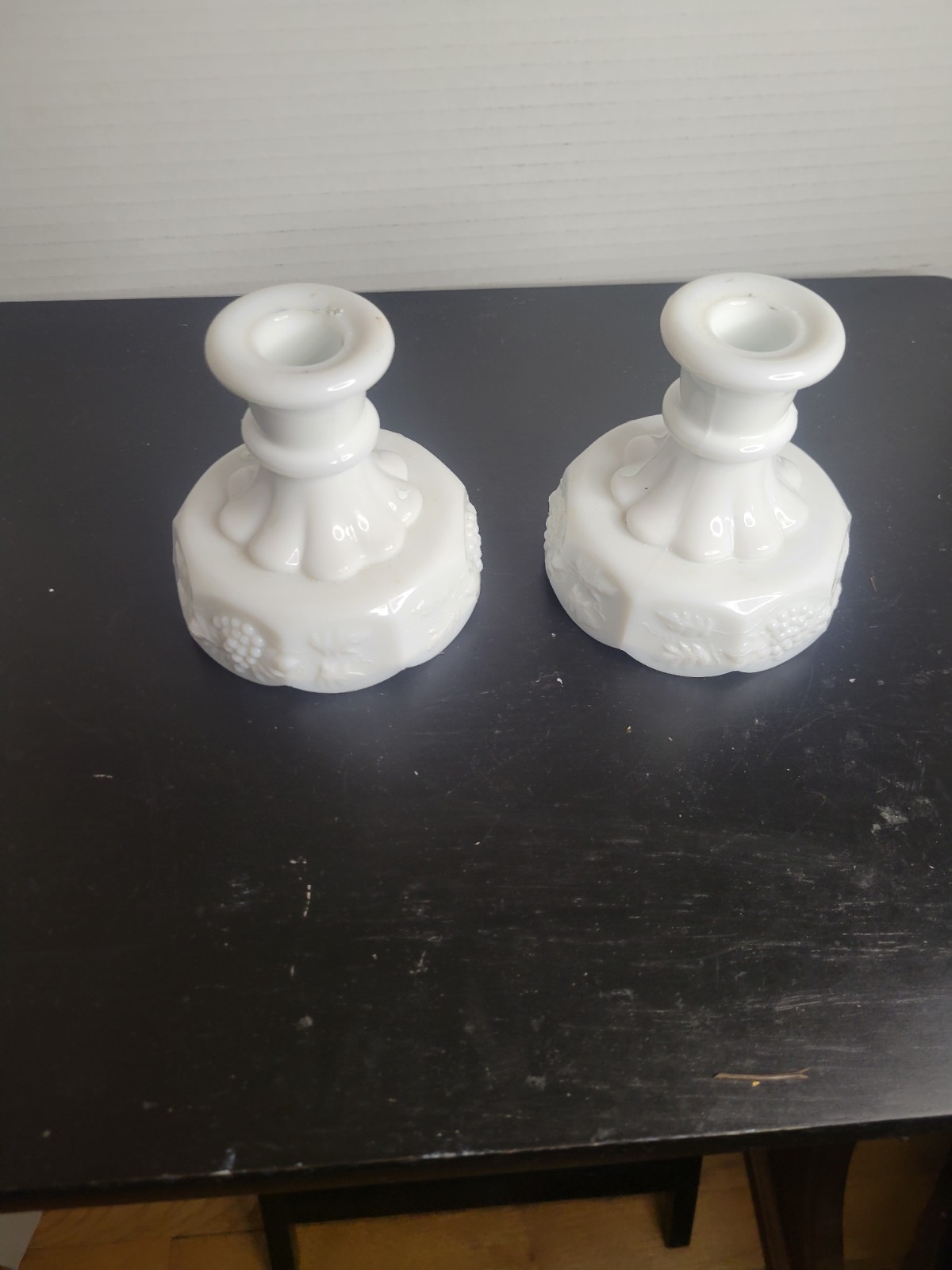 Vintage Westmoreland Milk Glass Grape Candle Holders 4 Inch Pair  