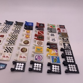 LEGO 2x2 Printed FLAGS ~Cross Shield Crest Jolly Roger Crossbones Checkered