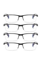 4 PK Mens Half Frame Spring Hinge Reading Glasses Blue Light Blocking Readers