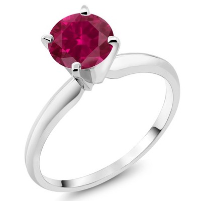 1.00 Ct Round Red Created Ruby 14K White Gold Ring