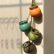 4 Pot Ceramic Hanging Plant Pot Wall Ceiling Mount Hanger Mini Flower Planters