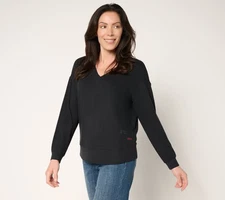 Peace Love World Women's Top Plus Sz 1X Comfy V-Neck with Black A695841