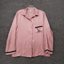 Victorias Secret Sleep Shirt Womens M Medium Pink Striped Pajama Button Up Satin