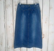 VTG Route 66 Maxi Jean Skirt Women's Sz Large 33x37 Stretch Denim Back Slit EUC
