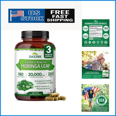 Pure Organic Moringa 20,000 mg - 180  Capsules for Optimal Health Benefit