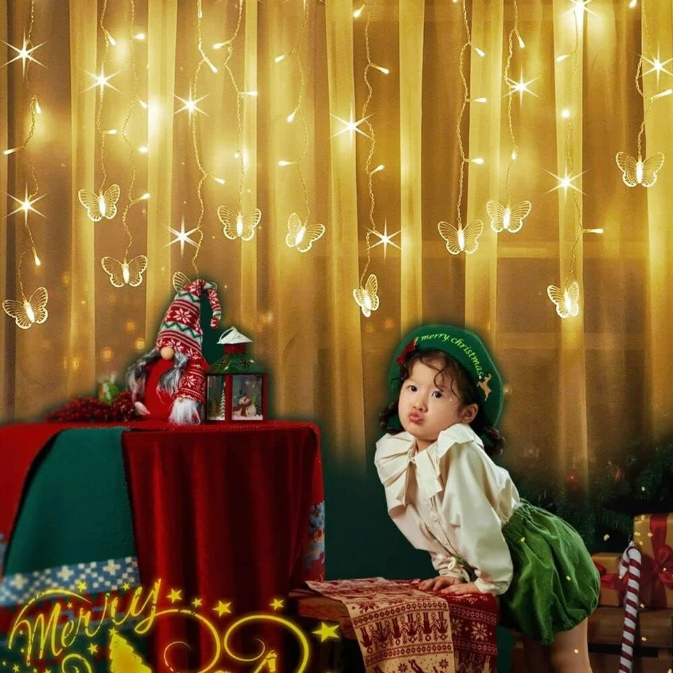 Luces de Cortina Mariposa, 8 Modos 48LED Cadena de Luz Brillante con Control Remoto 4.9FT Foto 3 de 4