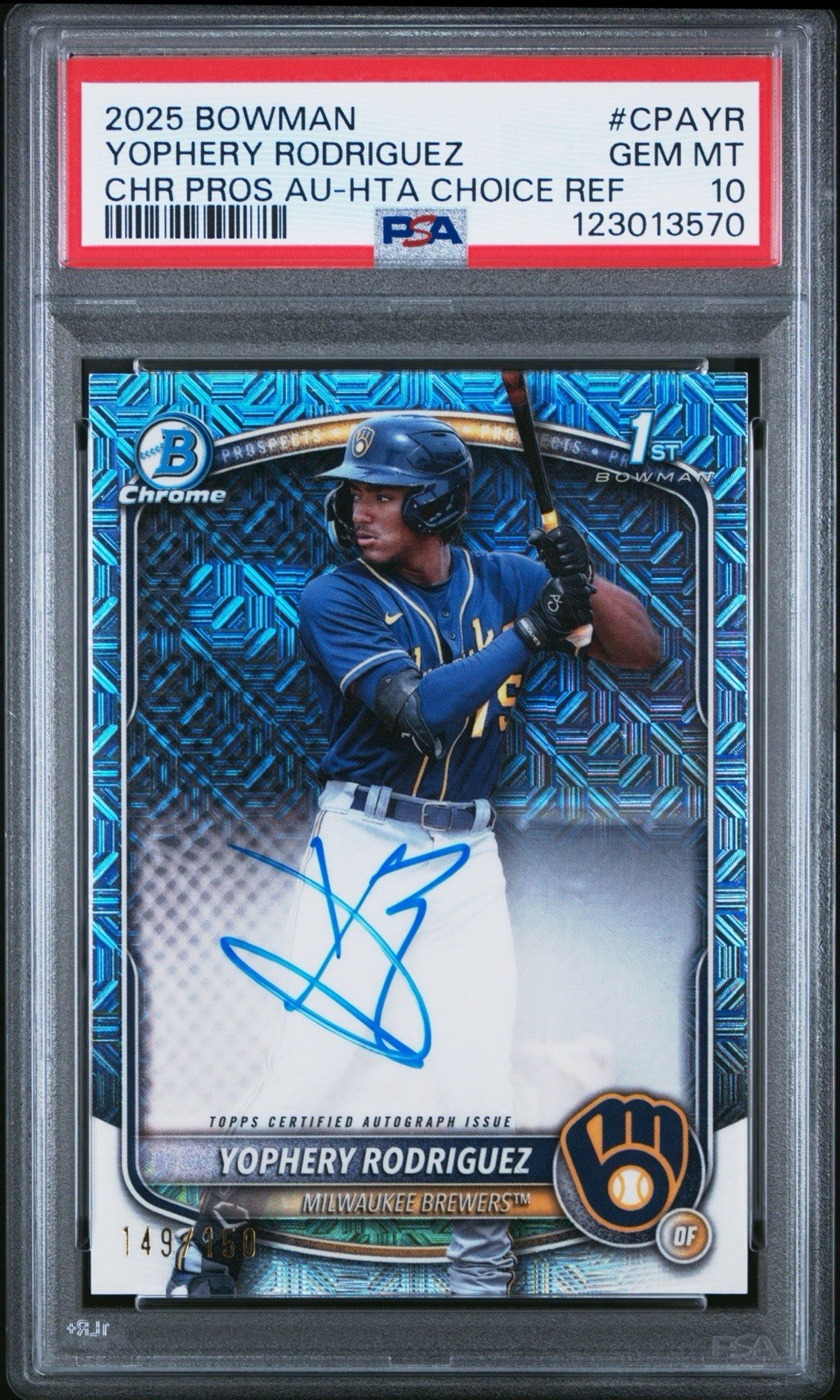 2025 Bowman - Chrome Auto Yophery Rodriguez #CPA-YR Hta Choice /150 PSA 10