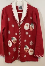 NEW Storybook KNits Christmas cardigan womens large santa mrs claus red holiday