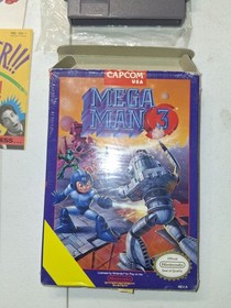 LIMPIO Mega Man 3 MISPRINT Nintendo NES Completo CIB Banner Amarillo ERROR Aut&eacute;ntico