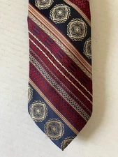 Riviera Shandelson's Luray VA Men's Necktie Tie Red Blue Tan Stripe Geometric