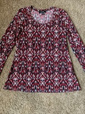 Karen Kane Jersey Top Women?s Medium Red Geometric Stretch Scoop Classic Office