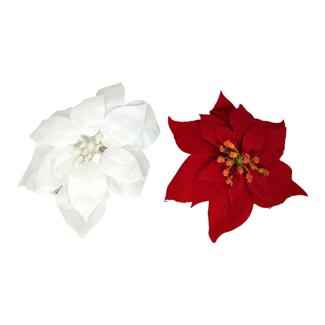Large Christmas Xmas Poinsettia Flower Home Decor Clip Red White ...