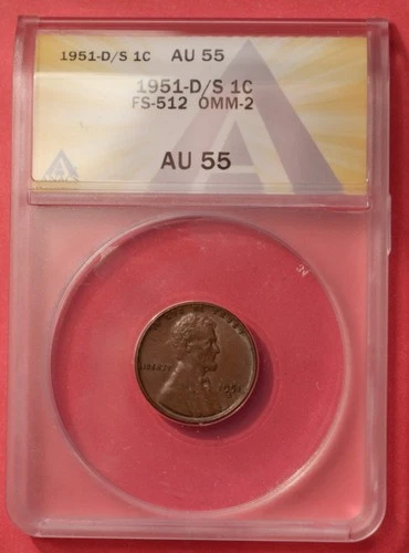 1951 D/S Lincoln Wheat Cent - ANACS AU 55 - OMM-002, FS-512