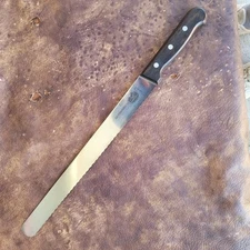 VTG Rare R.H. Forschner VICTORINOX 12" Serrate Bread Carving Knife Walnut Handle