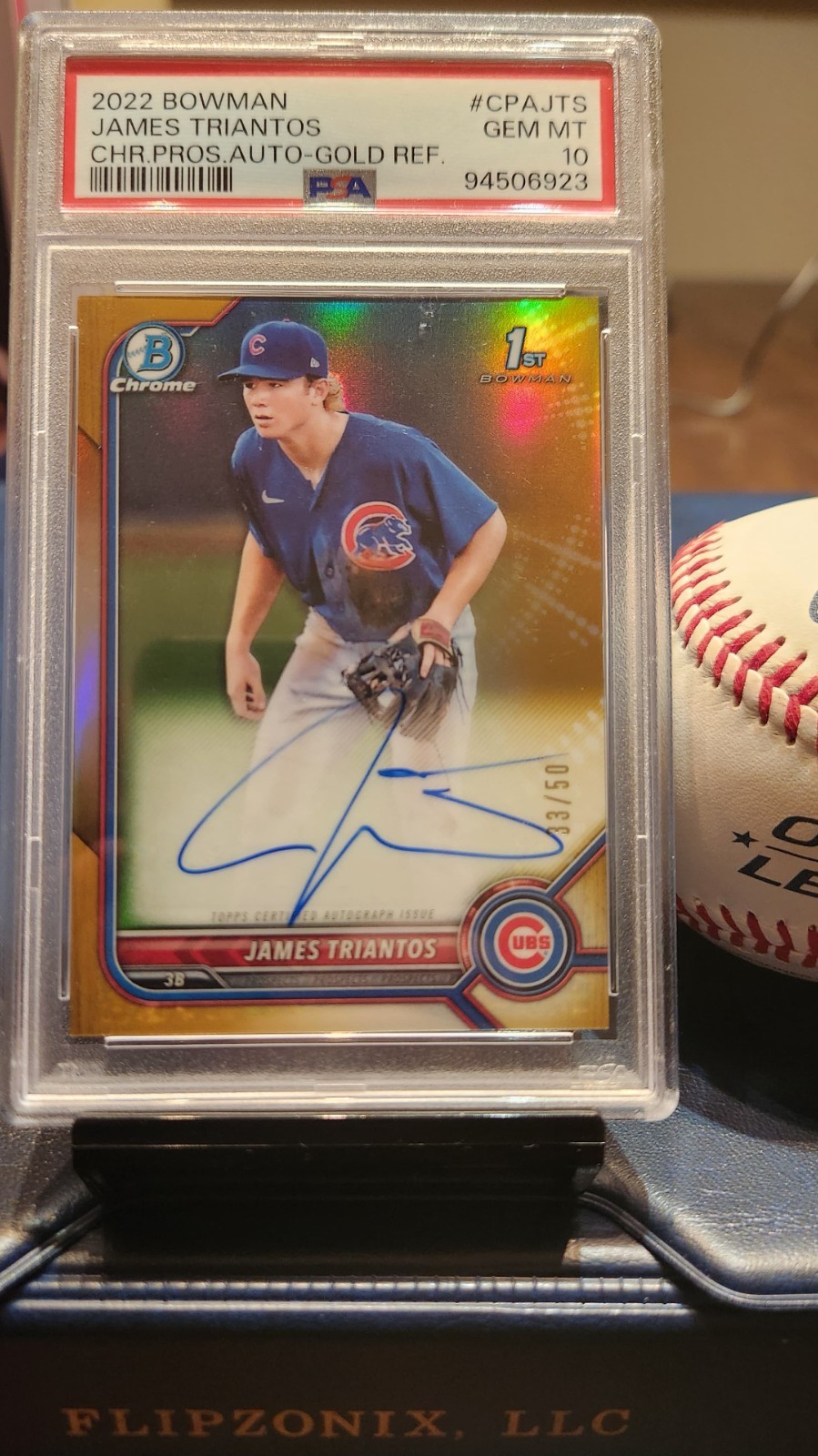 2022 Bowman Chrome James Triantos 1st Auto Gold Refractor /50 PSA 10