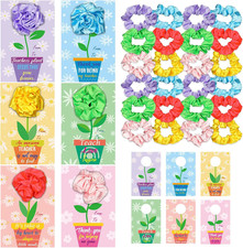 24 Sets Scrunchies Flower Greeting Cards for Teacher Greeting Card with Hair Tie