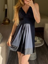 BCBG Max Azria Silk Blend Little Black Dress Size 2 Y2K Empire Waist Tie Back