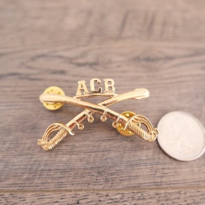 ACB Air Cavalry Brigade Crossed Sabers Collar Insignia Pin Gold Tone !!!