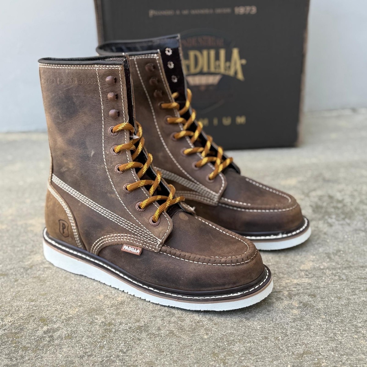 MENS PADILLA 8 INCH MOC TOE WORK BOOTS LACE UP GENUINE LEATHER